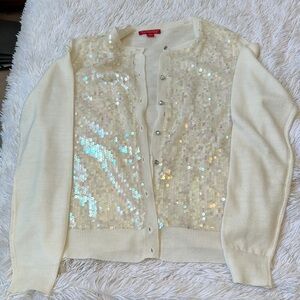 New York & Company Cream Sequin Cardigan